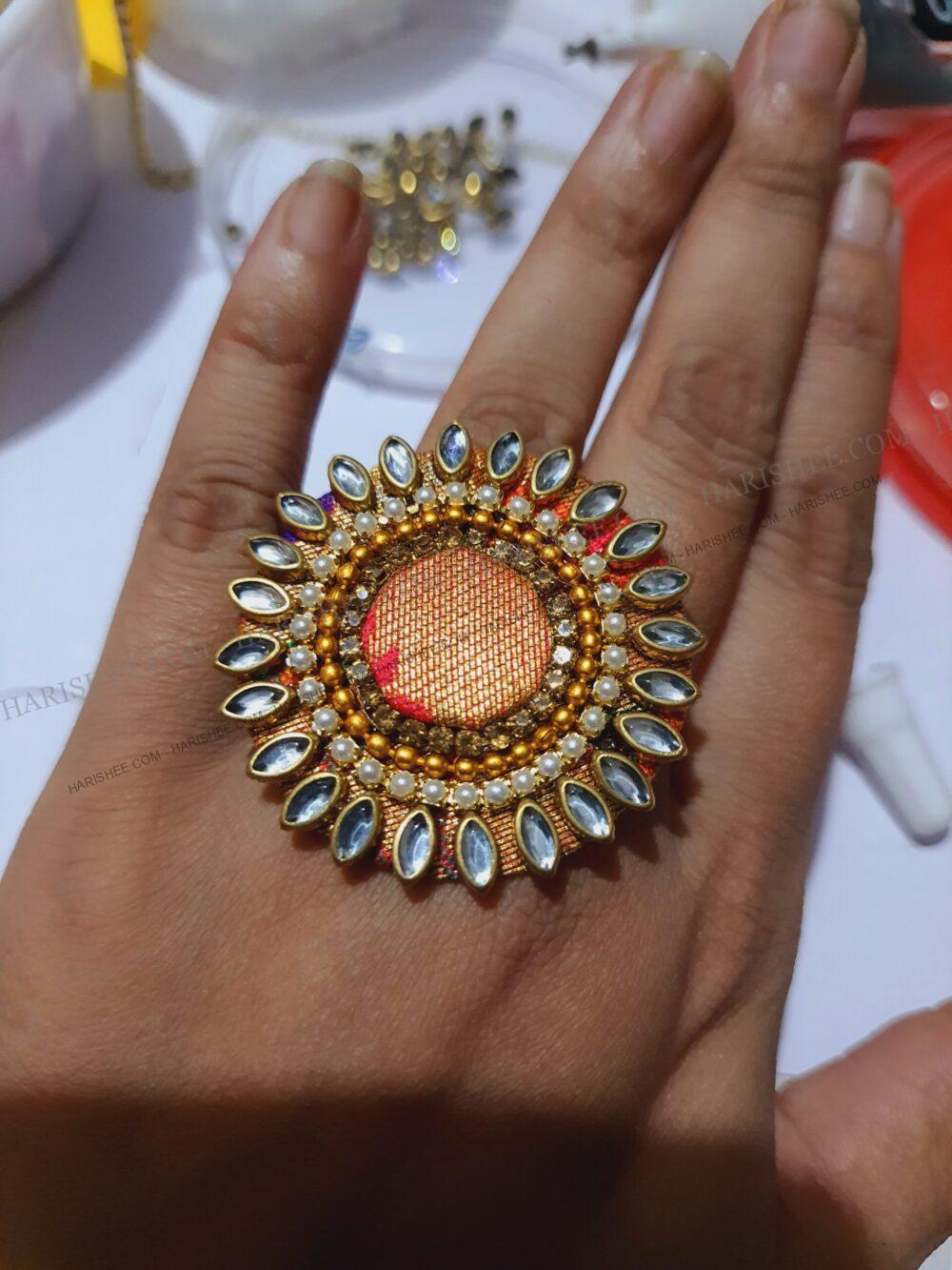 Paithani Febric kundan Ring (Adjustable)