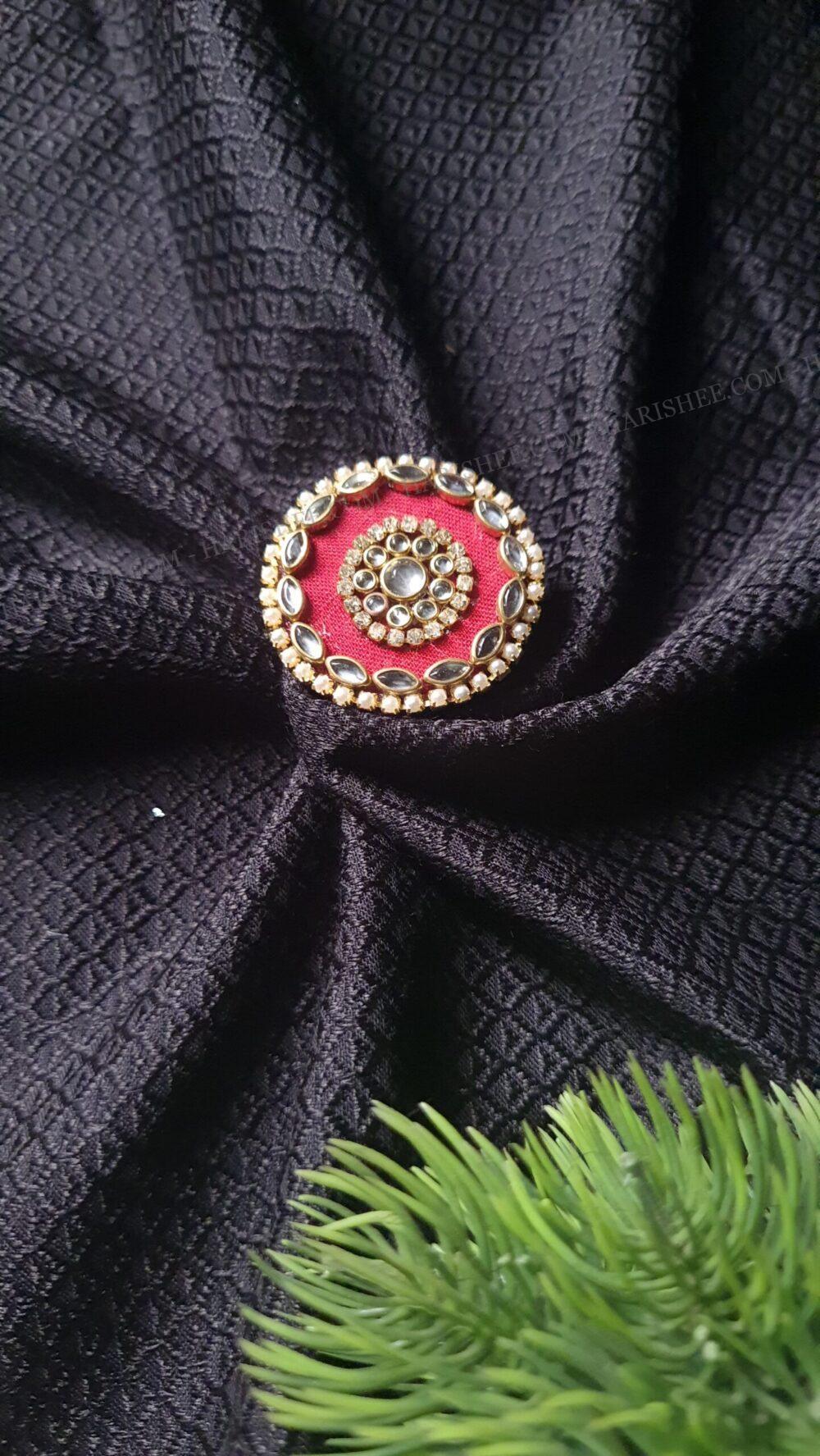 Colorful Febric kundan Ring (Adjustable)