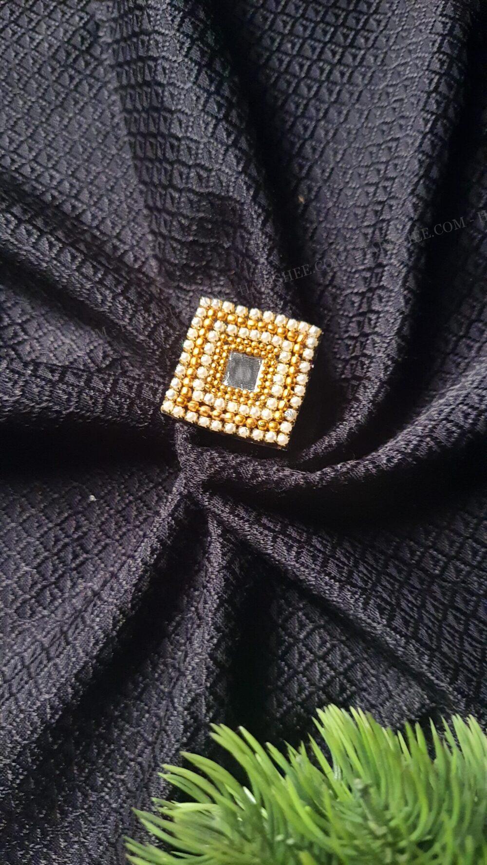 Mirror Golden Pearl Ring Square(Adjustable)