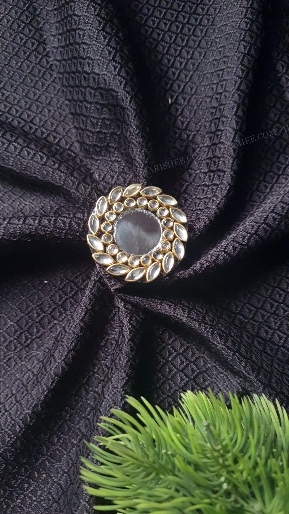 Mirror Kundan Ring Round(Adjustable)