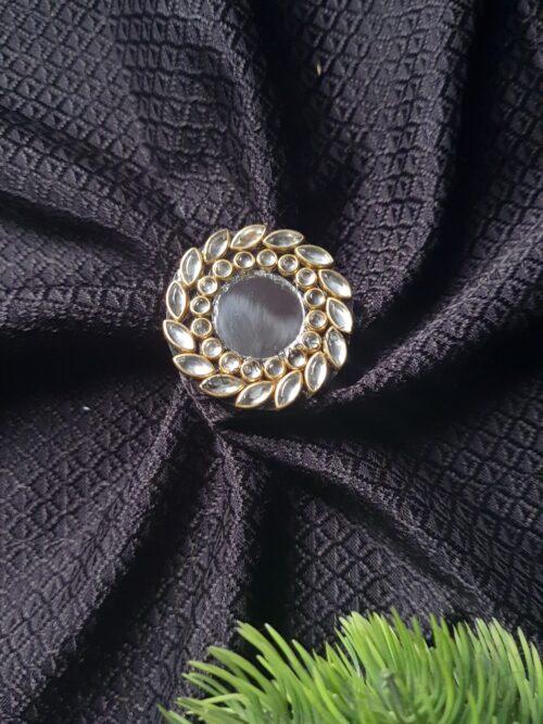 Mirror Kundan Ring Round(Adjustable)