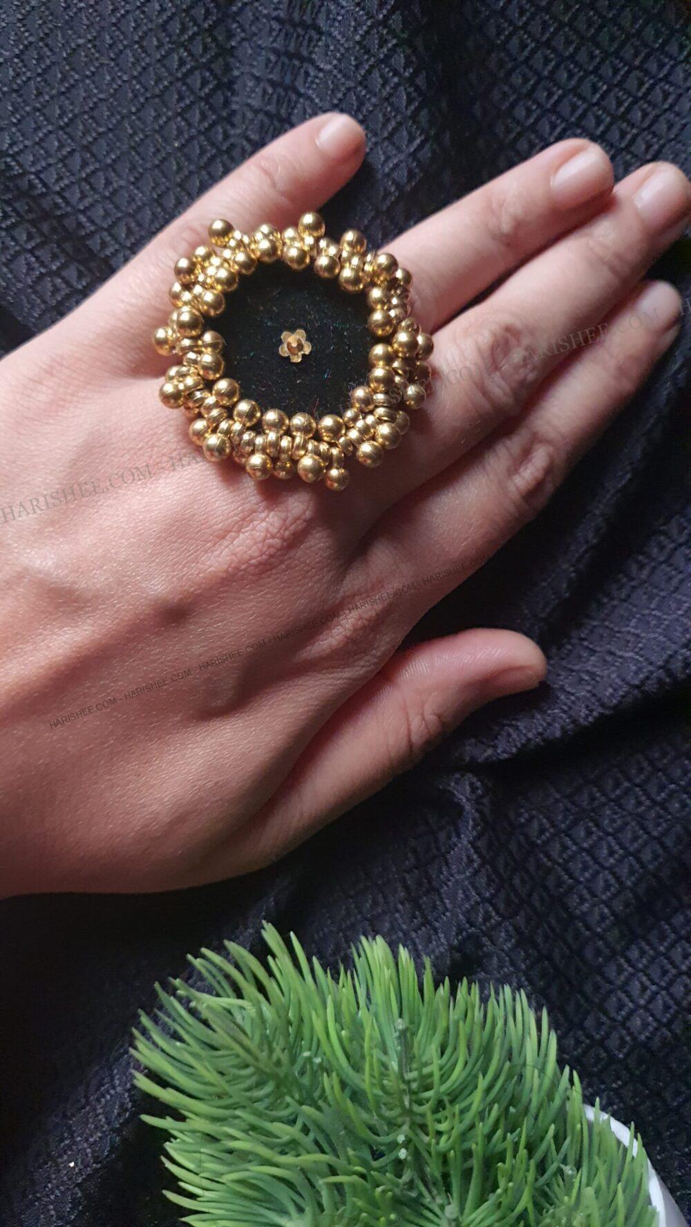Oxidized Fabric Golden Ring (Adjustable)