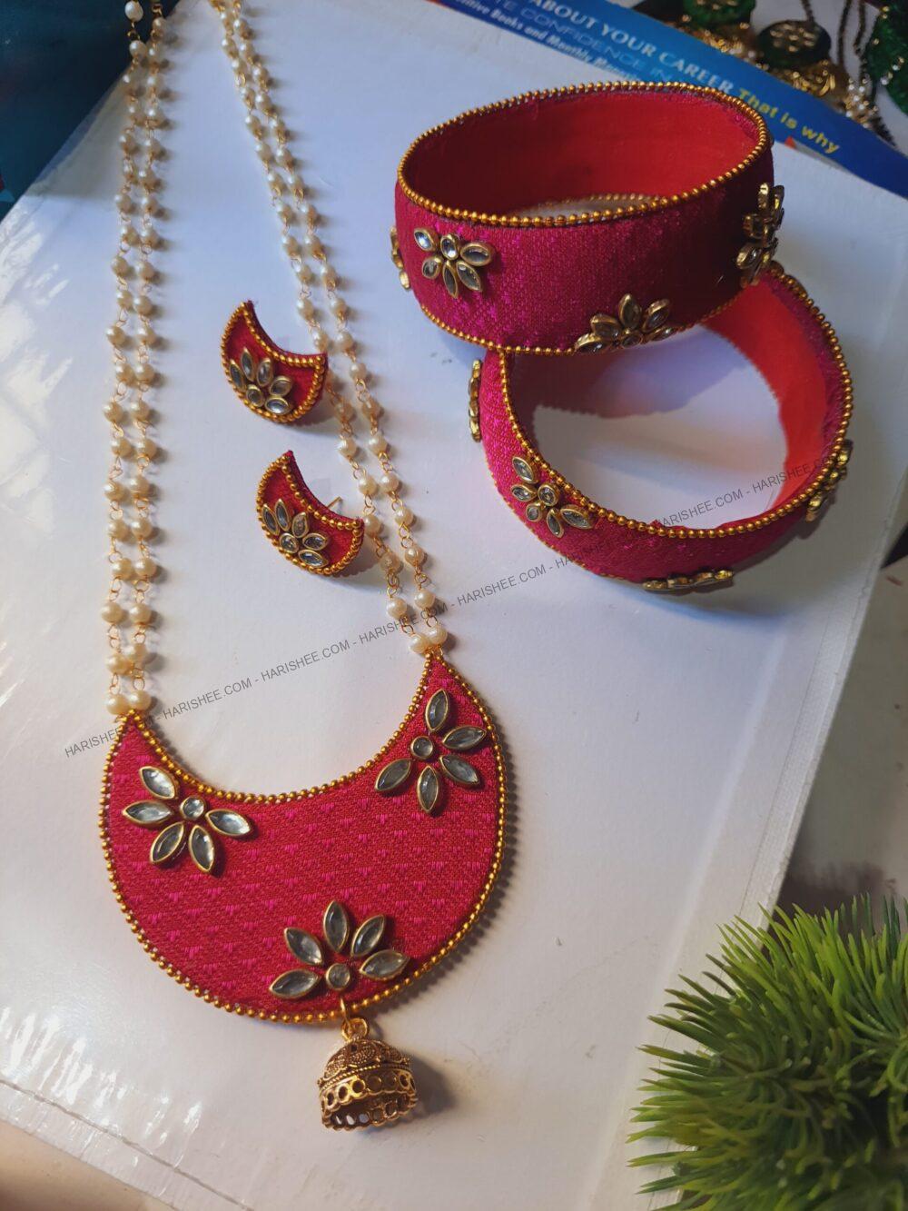Amoli Set - Royal Pink khan fabric jewelry set