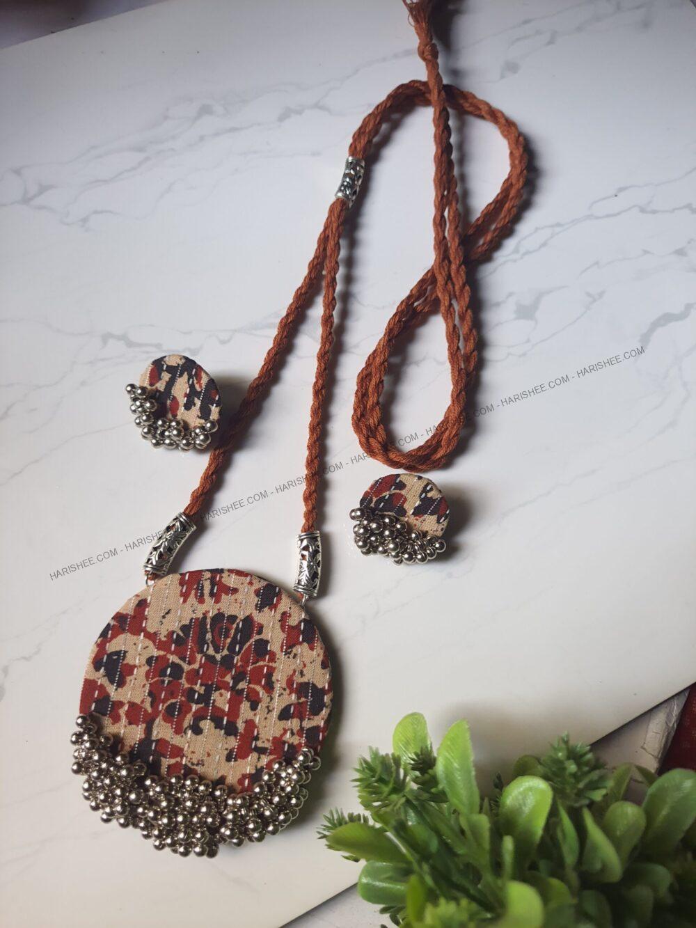 Anushkha Set-Kalamkari febric jewelery oxidized