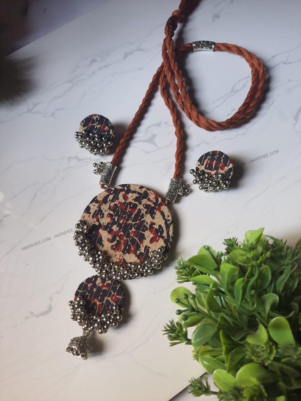 Zara Set- Kalamkari febric jewelery oxidized