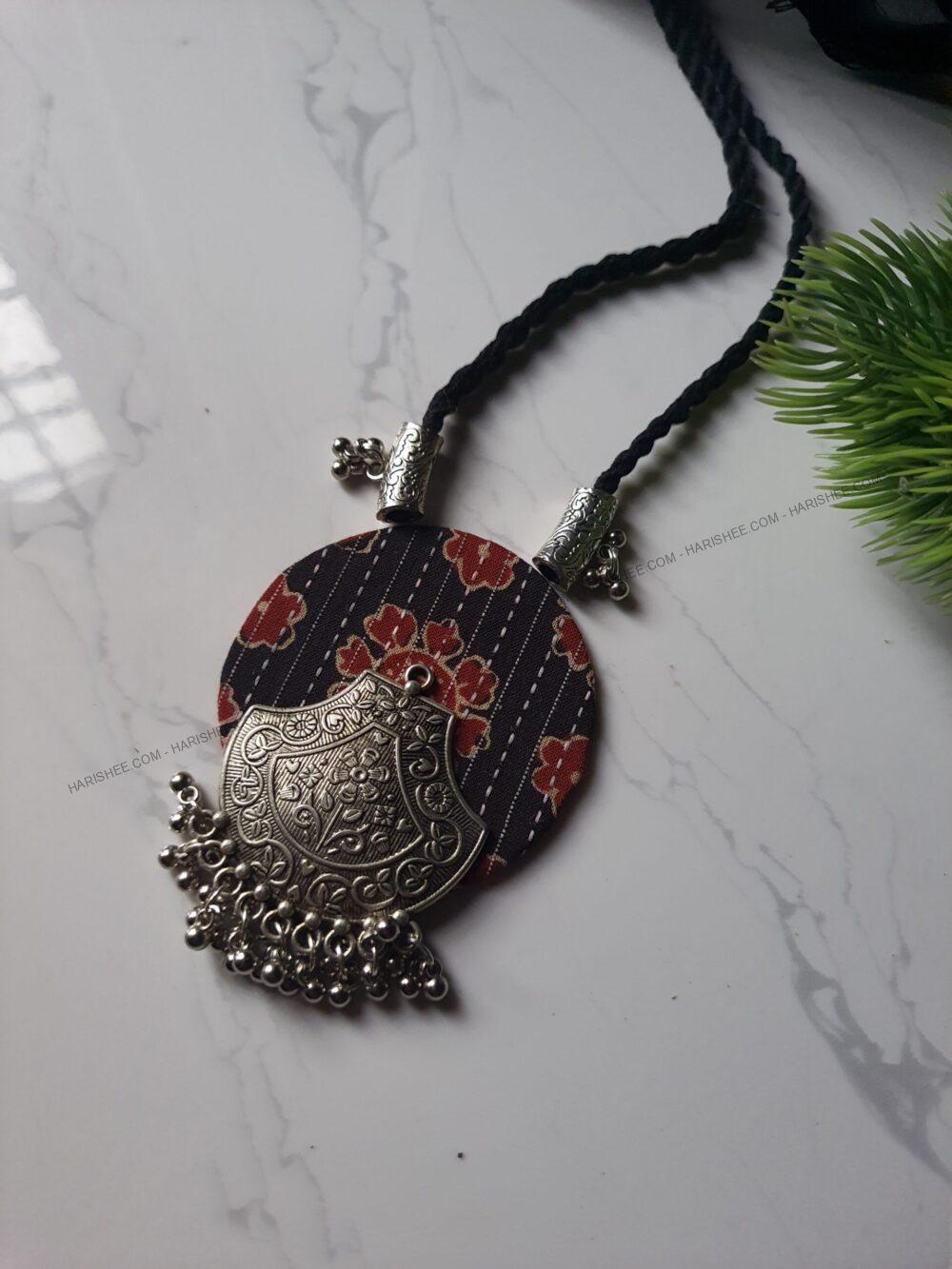 Purna Necklace- Kalamkari febric jewelery oxidized