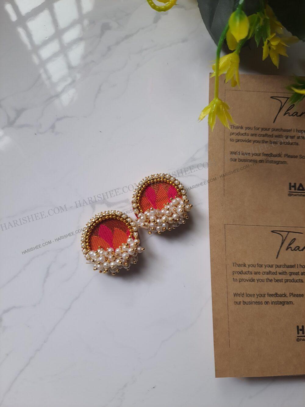 Saira Earings - Paithani Flower Fabric Earings