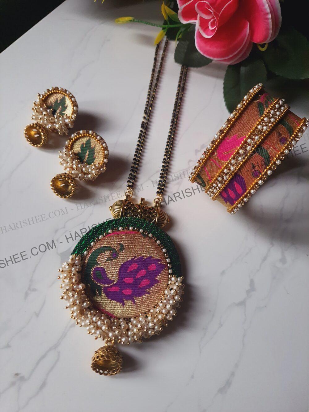 Aarsi- Paithani Fabric jewelry Mangalsutra set