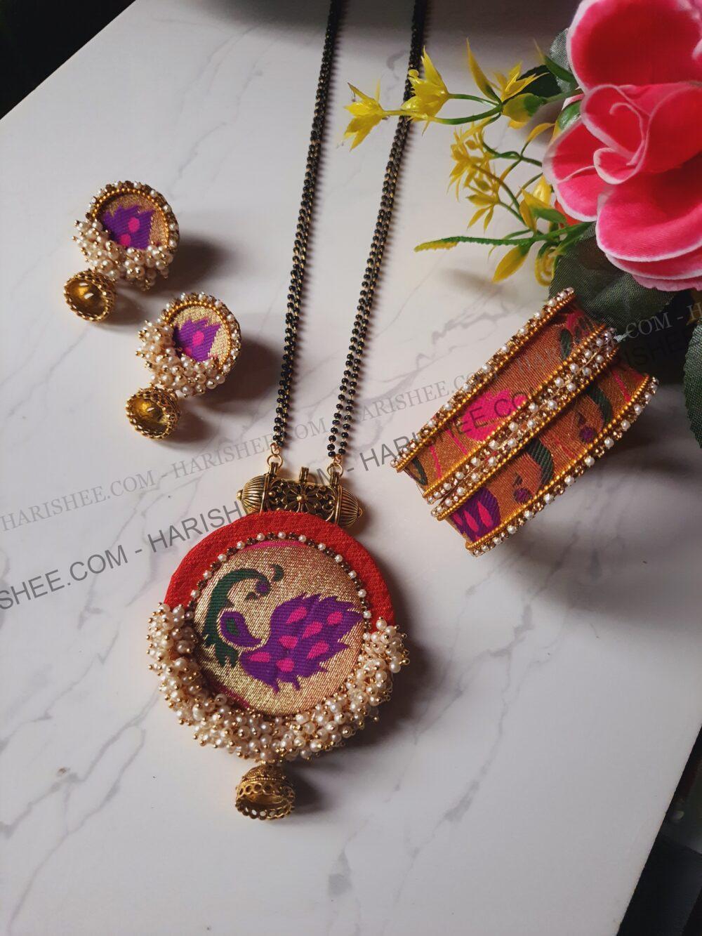 Aaina- Paithani Fabric jewelry Mangalsutra set