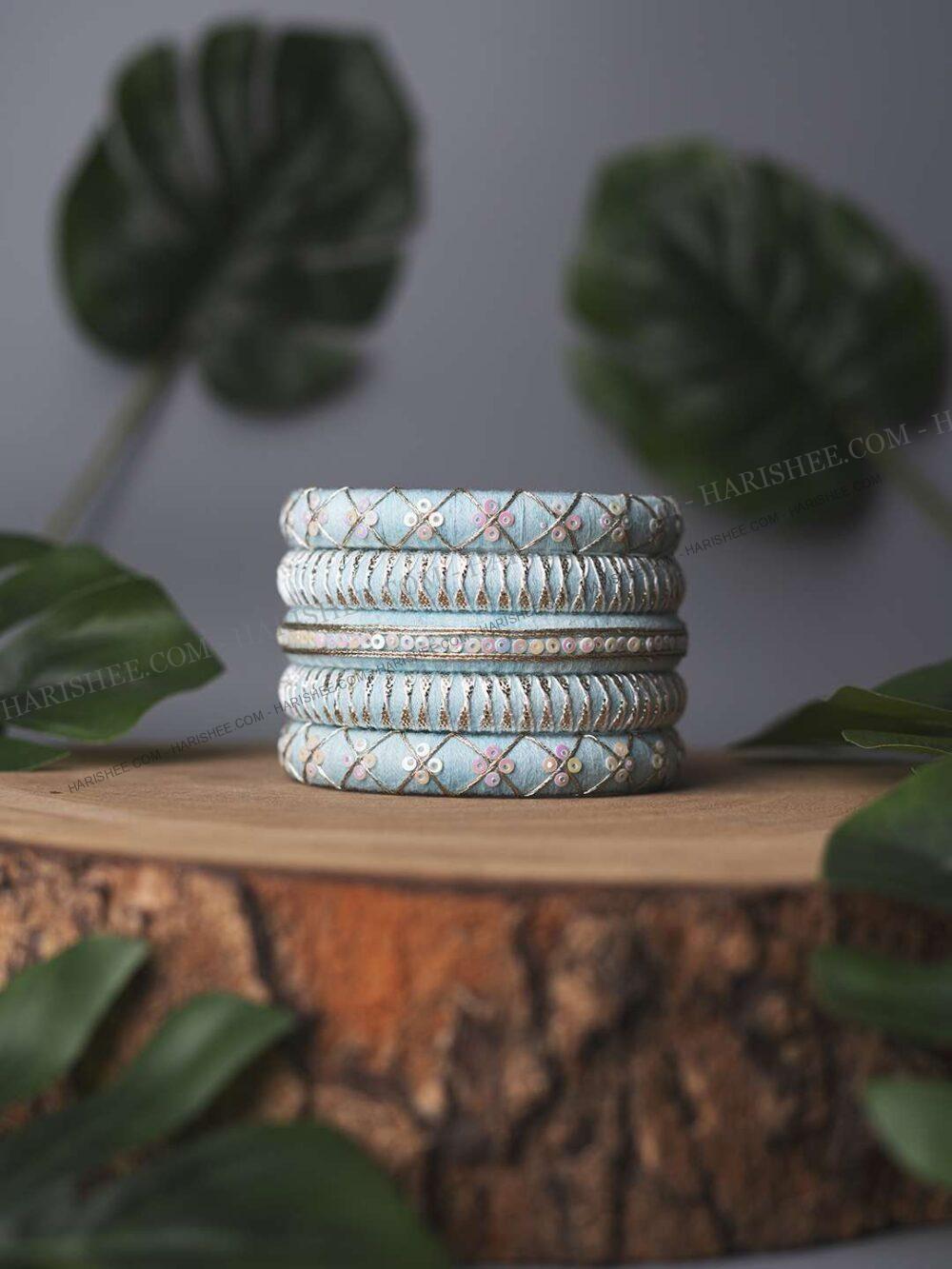 Padmini- Thread Bangles Set (Pastal Blue)