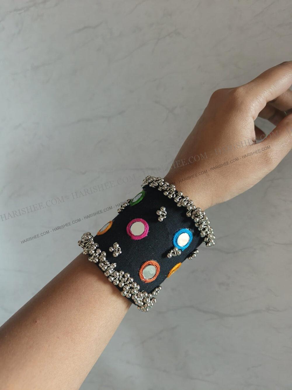 Heena Handcuff - Navratri Black Handcuff / Kawri Shell Mirror Bangle